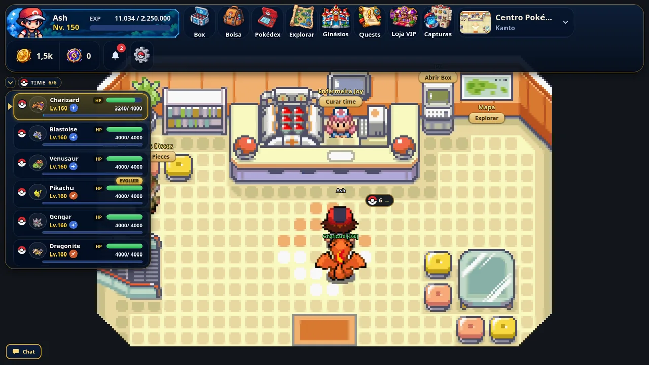 Interior del Centro Pokémon con la Enfermera Joy, el PC y el mapa